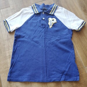 Polo Ralph Lauren★ポロラルフローレン★サイズ7★130cm★半袖シャツ★ポロシャツ★ブルー★青★ホワイト★白★ワッペン★記名無し