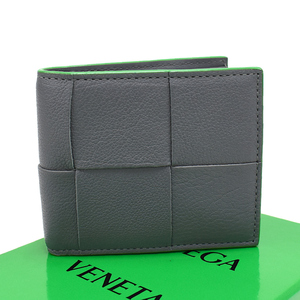 ボッテガヴェネタ カセット 二つ折り財布 スモール マキシイントレチャート レザー サンダー BOTTEGA VENETA