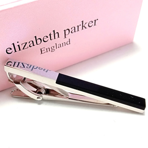 【ept34】英国製　ELIZABETH PARKER 　エリザベスパーカー　ネクタイピン　タイバー　カラータイピン　シルバー×ブラック　黒　新品