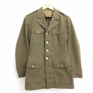 S/古着 長袖 ビンテージ ミリタリー ジャケット 将校服 メンズ 50s ロング丈 ウール 緑系 グリーン 22dec09 中古 アウター フライト