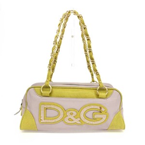 ◆D&G ドルチェ＆ガッバーナ トートバッグ◆ バイオレット×イエロー レザー リザード型押し レディース ヴィンテージ bag 鞄