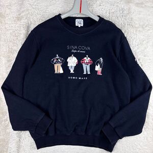 1円 美品 L~XL.LL シナコバ SINA COVA 長袖 トレーナー スウェット 船長 船員プリント ロゴワッペン コットン メンズ ネイビー L