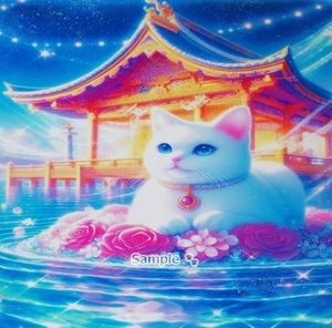 【A4】ネコ日本帝国 51 神社白猫 手描き&CG 絵画イラストオリジナル原画 Cat Empire Shrine white cat Hand drawn painting original art