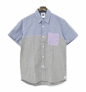 SWAGGER スワッガー MIX GINGHAM CHECK SHIRTS ミックスギンガムチェック半袖シャツ L NAVY×PURPLE ネイビー×パープル