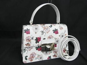 1円 ■極美品■ FURLA フルラ レザー 花 フラワー 2WAY ワンハンドル ハンドバッグ ショルダー クロスボディ 斜め掛け ホワイト系 FH1078