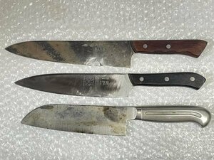 【 包丁３本セット 】 KIYA EDELWEISS 刃渡約185mm / KIYA EAGLE 刃渡約167mm / オールステンレス 刃渡約100mm 【現状品】 木屋 松1121