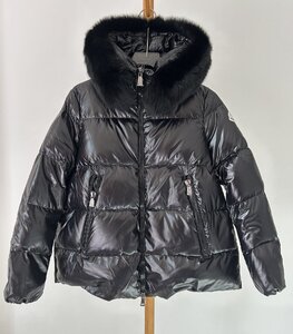 Moncler モンクレール フード付き シャイニーダウンジャケット レディース ブラック ファー取り外し可能size 1