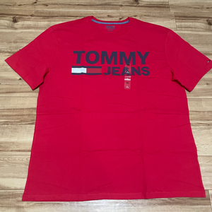 USA正規品 【 TOMMY JEANS 】 トミージーンズ ロゴ Tシャツ コットン100％ ストリート HIPHOP 袖ワンポイント red 〈L〉