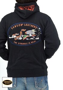 vanson×LOONEY 裏毛フルジップスウェットパーカー◆vanson ブラックXLサイズ LTV-2403 バンソン ヴァンソン 刺繍 ワイリーコヨーテ