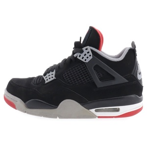 ナイキ AIR JORDAN 4 RETRO FIRE RED-CEMENT 308497-060 エアジョーダン4 レトロ ブレッド ハイカットスニーカー ブラック US8/26cm