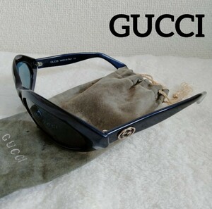  S51 GUCCI グッチ サングラス アイウェア インターロッキング ネイビー オーバル オーバルレンズ 保存袋付 度なし メガネ ブルー系