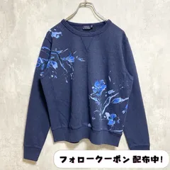 古着 used　POLORALPHLAUREN　ポロラルフローレン　長袖花柄クルーネックスウェット　トレーナー　ネイビー　レトロ