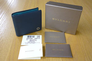 BVLGARI 二つ折り財布 メンズ 288275 GRAIN BLUMEDIUM ブルガリブルガリ マン デニムサファイアブルー&トロピカルターコイズブルー 