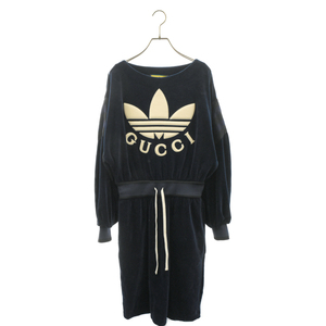 GUCCI グッチ ×adidas Velours Dress ×アディダス ベロア ロゴワンピース ネイビー レディース 695679XJEC9