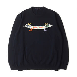 LOUIS VUITTON 22SS NIGO インタルシア ジャカード ハイゲージ カシミア ニット (Intarsia Jacquard Graphic Cashmere Crewneck) ネイビー