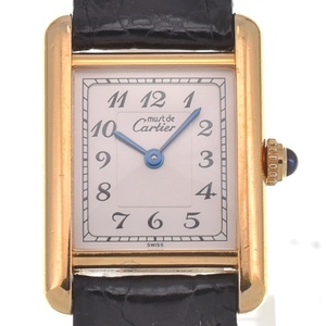 カルティエ CARTIER W1002954 マストタンク ヴェルメイユ SV925(GP)/レザー クォーツ レディース 美品 内箱・保証書付き H#131395