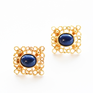 Sarah Coventry clip earrings 1960s vintage gold lapis lazuli geometry