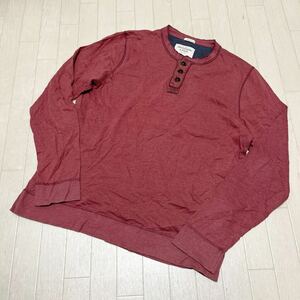 和458★ Abercrombie&Fitch アバクロンビー&フィッチ 長袖 ヘンリーネック Tシャツ カットソー XXL レッド メンズ