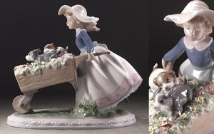 ∇花∇スペイン名窯【リヤドロ/LLADRO】 磁器人形モデルNo.5460「乗せてあげる」 W23.5cm 愛らしい子犬に繊細な花々 純正BOX付