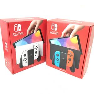 ■未使用【Nintendo Switch 本体 有機ELモデル ２台セット】送料無料/１円～/販売店舗印有/ジョイコンネオン・ホワイト（S08）