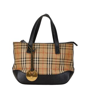 バーバリー ノバチェック シャドーホース ハンドバッグ ベージュ ブラック キャンバス レザー レディース BURBERRY 【中古】