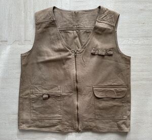 ハンティングベスト 古着 USED ベスト ジレ ベージュ 美品 フィッシング VEST ヴィンテージ ビンテージ アメカジ カーキ カラーレス80s