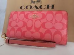 【新品未使用】COACHコーチ　長財布ラウンドファスナー　ピンク　C4452