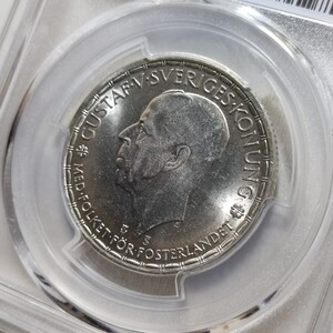 最高鑑定 PCGS MS63 1946 2クローナ 銀貨 グスタフ5世 アンティークコイン　モダンコイン　