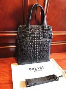 最上級逸品※定価18万◆イタリア・ミラノ発*BOLINI/ボリニ・最上級牛革・クロコダイル*トートバッグ/黒