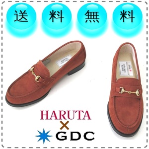 HARUTA×GDCコラボ レディース本革ヌバックビットローファー モカシン スクール 女子高生 日本製 本州送料無料 24.5cm幅広2E 茶 U2495