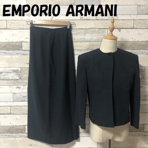 【人気】EMPORIO ARMANI/エンポリオアルマーニ ノーカラーセットアップ スカート イタリア製 ネイビー系 サイズ38 レディース/5907