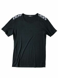 (D) BURBERRY BLACK LABEL バーバリー ブラックレーベル チェック切替 半袖Tシャツ 2 ブラック系 送料250円 (ma)