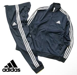 ▼E294 3新品【メンズXL(O)】ネイビー adidas アディダス セットアップ トリコット起毛 ジャケット パンツ スリーストライプス ロゴ刺繍