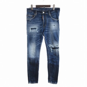 ディースクエアード 23年製 Super Twinky Jean デニムパンツ ジーンズ ダメージ加工 ペイント ボタンフライ S74LB1254 S30789 青 46