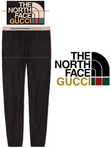 GUCCI 新品未使用タグ付き本物 ノースフェイス×グッチ コラボ トラウザー フリース系 パンツ 黒ブラック Sサイズ/(国内Ｍサイス相当)