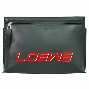 本物 ロエベ LOEWE ロゴ Tポーチ クラッチバッグ セカンドバッグ レザー ブラック