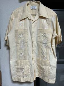 vintage キューバシャツ　Cuba shirt 襟芯入り　刺繍　柄 50s 60s 70s 80s 古着　ヴィンテージ