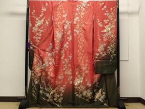 平和屋着物■豪華振袖　飛鶴枝梅文　暈し染め　金通し地　正絹　逸品　CAAK5404ut