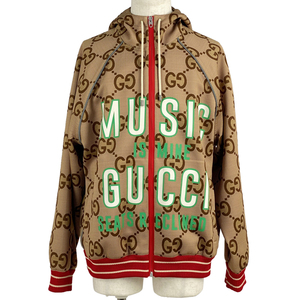 グッチ GUCCI GG柄 ジップアップ パーカー 100周年 ネオプレン フーディ トップス パーカー ポリエステル ポリウレタン ベージュ 【中古】