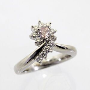 ◎中古美品◎プラチナ　ピンクダイヤ　0.217ｃｔ　ダイヤ　0.344ｃｔ　リング　13号