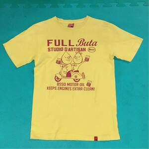 送料込 STUDIO DARTISAN プリントT yellow Sサイズ USED ステュディオ・ダ・ルチザン メンズ 半袖 Tシャツ 黄色 アメカジ 古着
