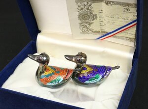 l. 純銀製 韓国七宝 薬味入れ Ag99 重量 約97.1g 品位確認済 鳥モチーフ 匙 箱付き シルバー SILVER 【彩irodori】