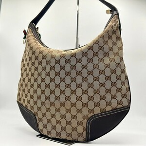 【希少モデル】 グッチ GUCCI ワンショルダーバッグ ハンドバッグ ハーフムーン プリンシー GG柄 キャンバス 肩掛け シェリーライン 鞄