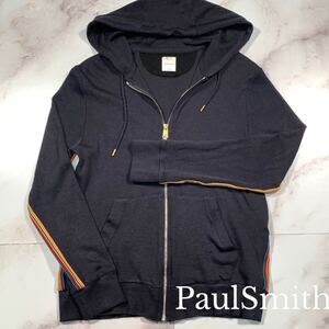 Lサイズ●PaulSmith ポールスミス マルチストライプ ウール ニット パーカー ジップアップ フーディー サイドライン ジャージ ジム