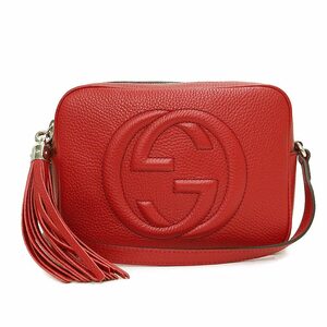 （未使用　展示品）グッチ GUCCI ソーホー スモール ディスコ ショルダーバッグ 斜め掛け グレインレザー レッド 赤 ゴールド金具 308364