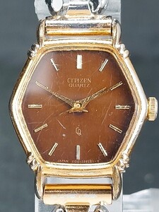 美品 CITIZEN シチズン 1100-109388 アナログ クォーツ 腕時計 3針 ブラウン文字盤 メタルベルト ステンレススチール ブレスレットタイプ