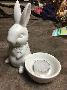 ●★展示品/ウサギ/陶器蝋燭立て ★●