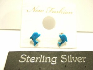 横浜最新 シルバー925SILVER銀♪魅惑のピアス いるか ブルードルフィン 左右セット メンズレディース 送料220円イヤリング29a