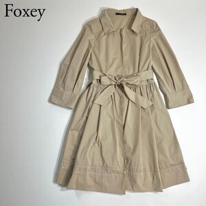 良品 FOXEY NEW YORK フォクシーニューヨーク スプリングコート トレンチコート ベルト リボン アウター ストレッチグログランコート　42