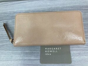 長財布　ラウンドジップ　牛革　エナメル　ピンクベイジ　英国MARGARET　HOWELL★未使用格安！